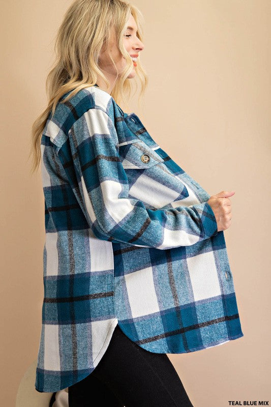 Womens Plaid shacket in teal
