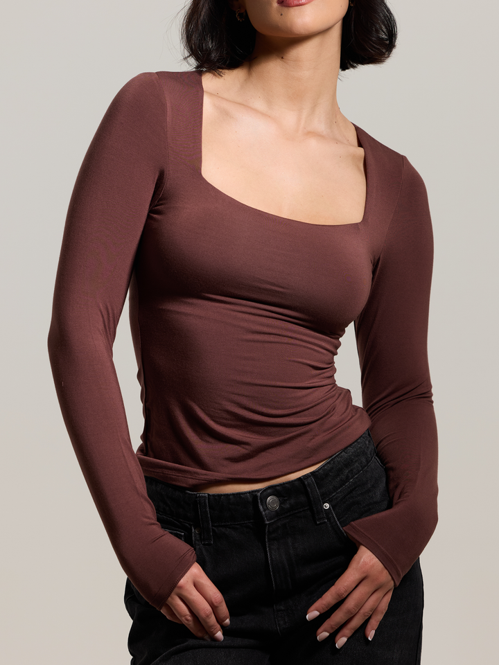 Klassy - Square Neck Braless Long Sleeve: Olive / 2XL