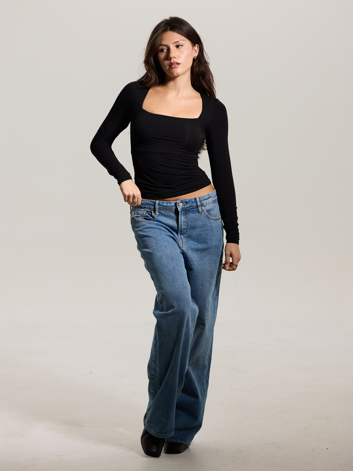 Klassy - Square Neck Braless Long Sleeve: Olive / 2XL