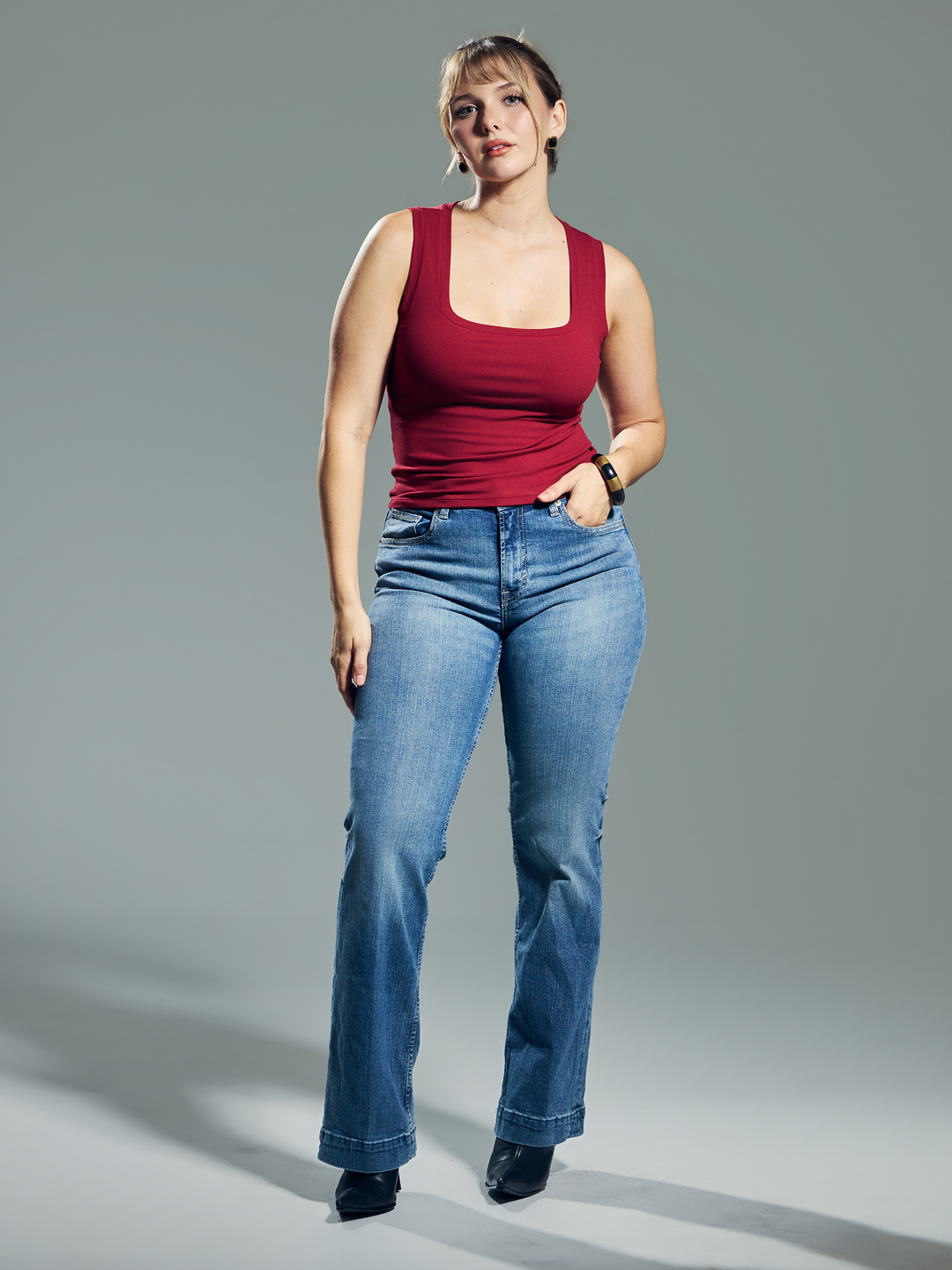 Klassy - Chunky Binding Ribbed Square Neck Tank: Dark Red