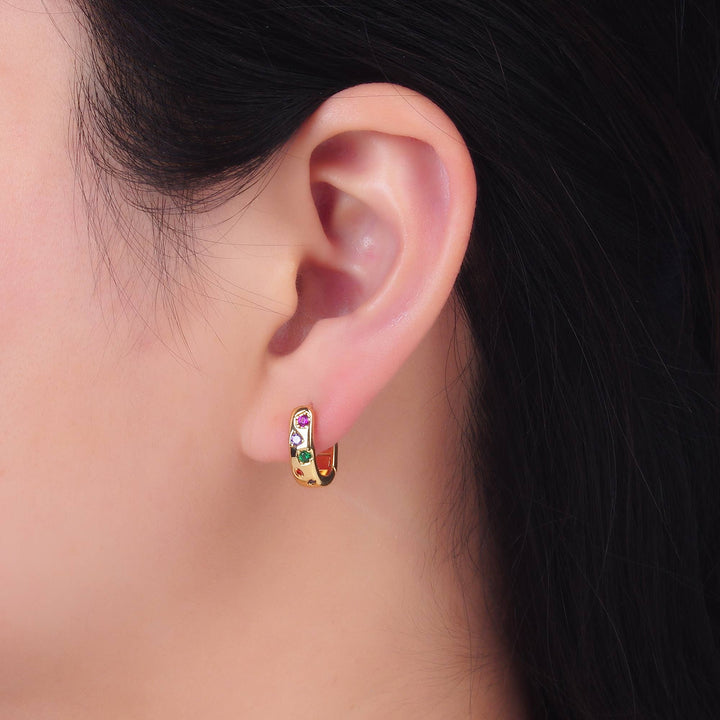 24K Gold Filled Multi-color CZ U-Shaped Huggie