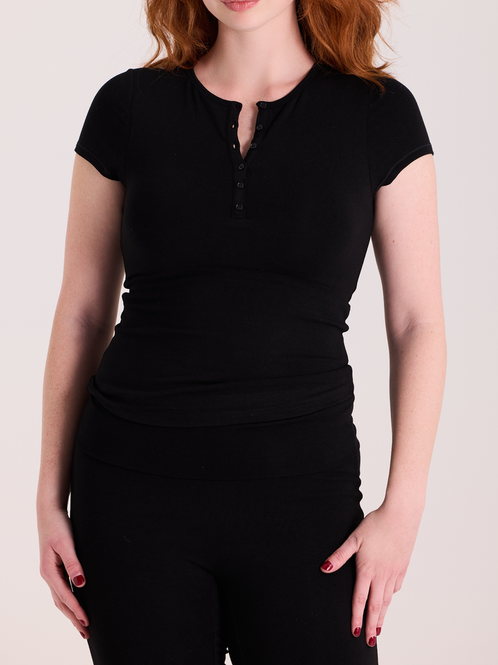 Klassy - Crew Neck Henley T-Shirt: Deep Teal / L