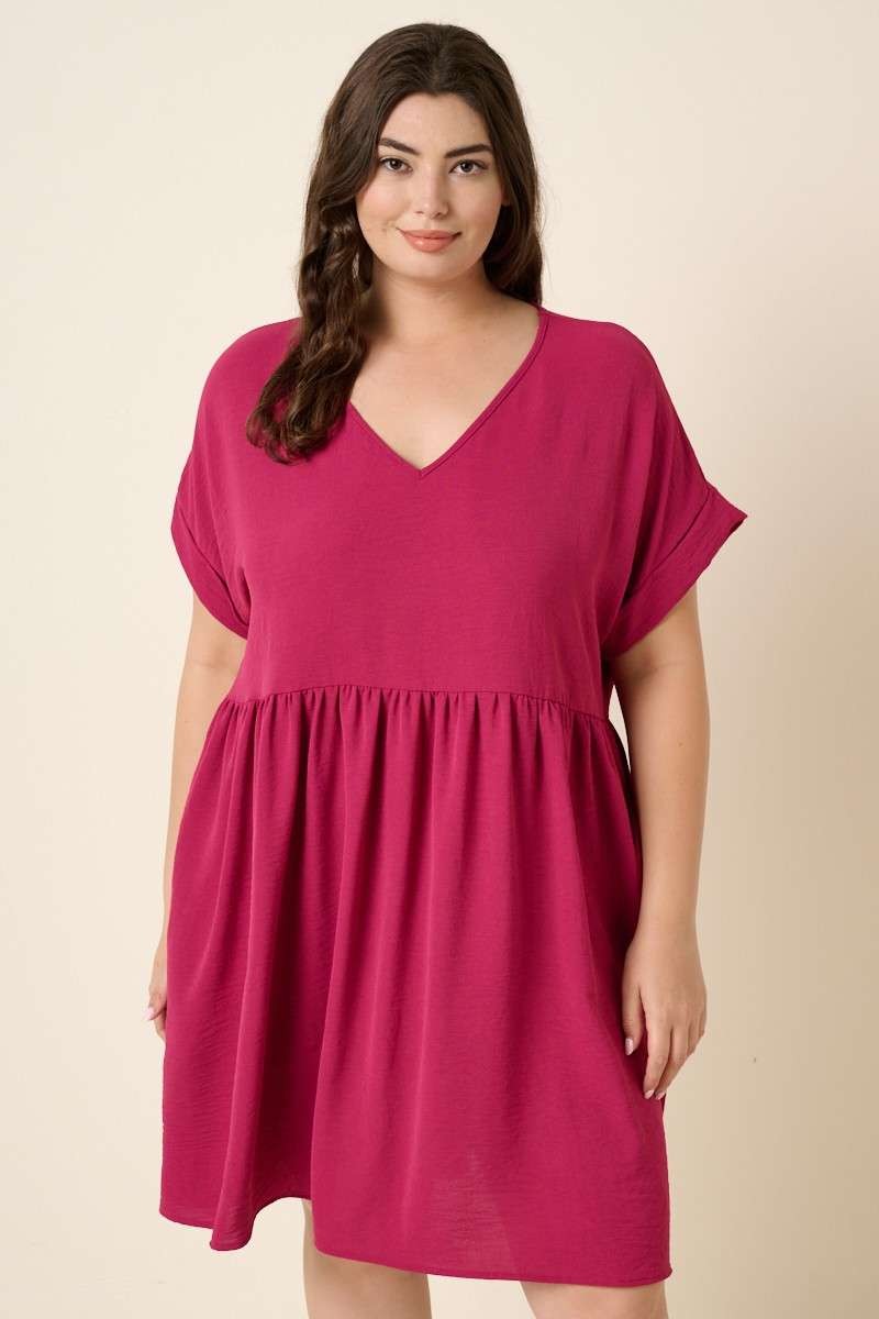 Plus Womens Mittoshop Airflow Short Sleeve Babydoll Dress Magenta