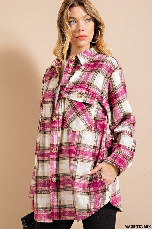 Womens Plaid shacket in pink