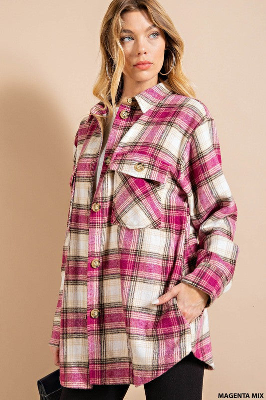 Plus Size Plaid shacket in pink