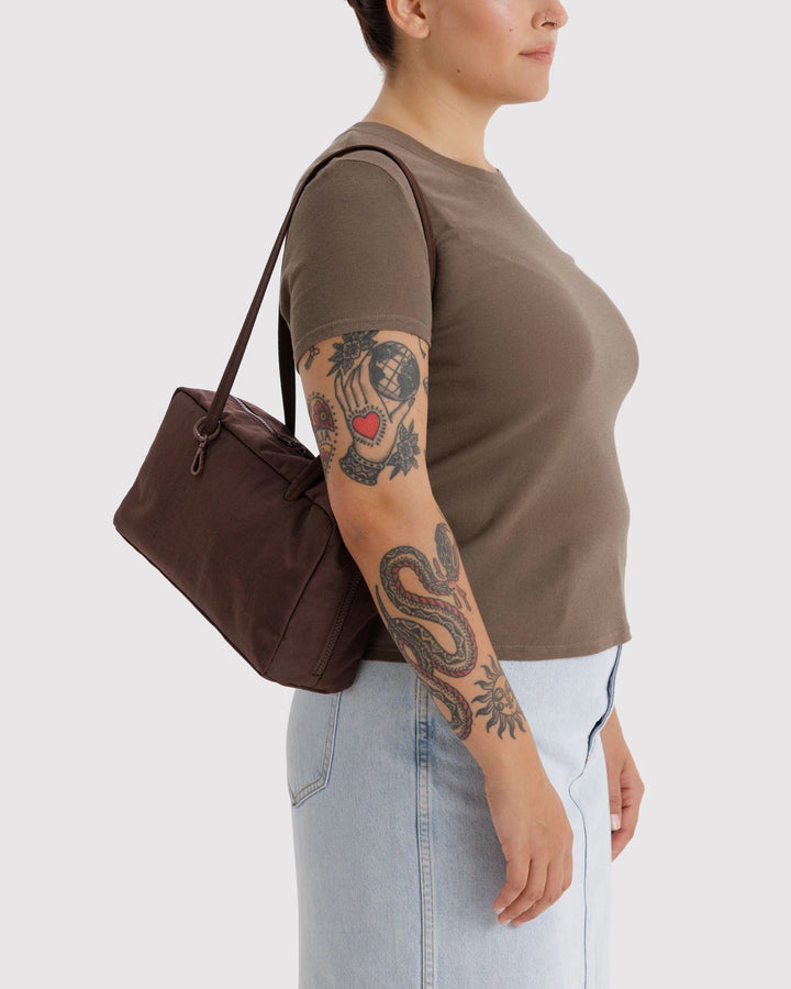 BAGGU- Nylon Bowler Bag Shoulder Purse- Coffee