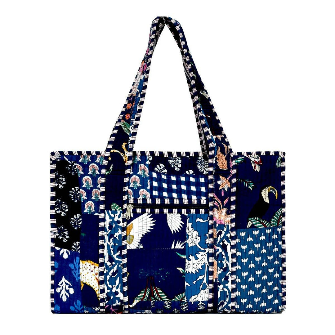 Cotton Fabric Patch Block Print Tote Bag- Large