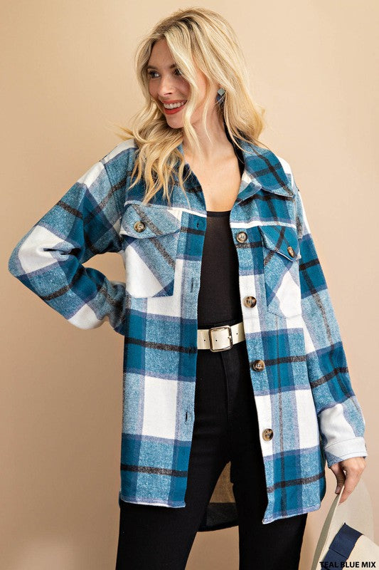 Womens Plaid shacket in teal