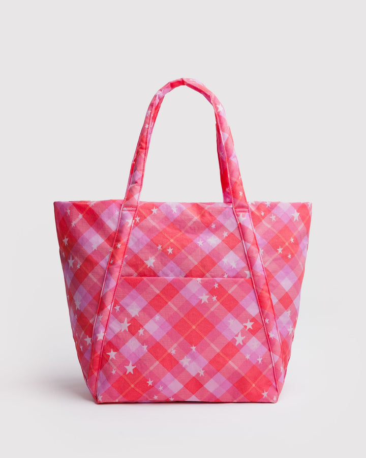 Baggu- Cloud Tote Bag in Plaid Pink Star