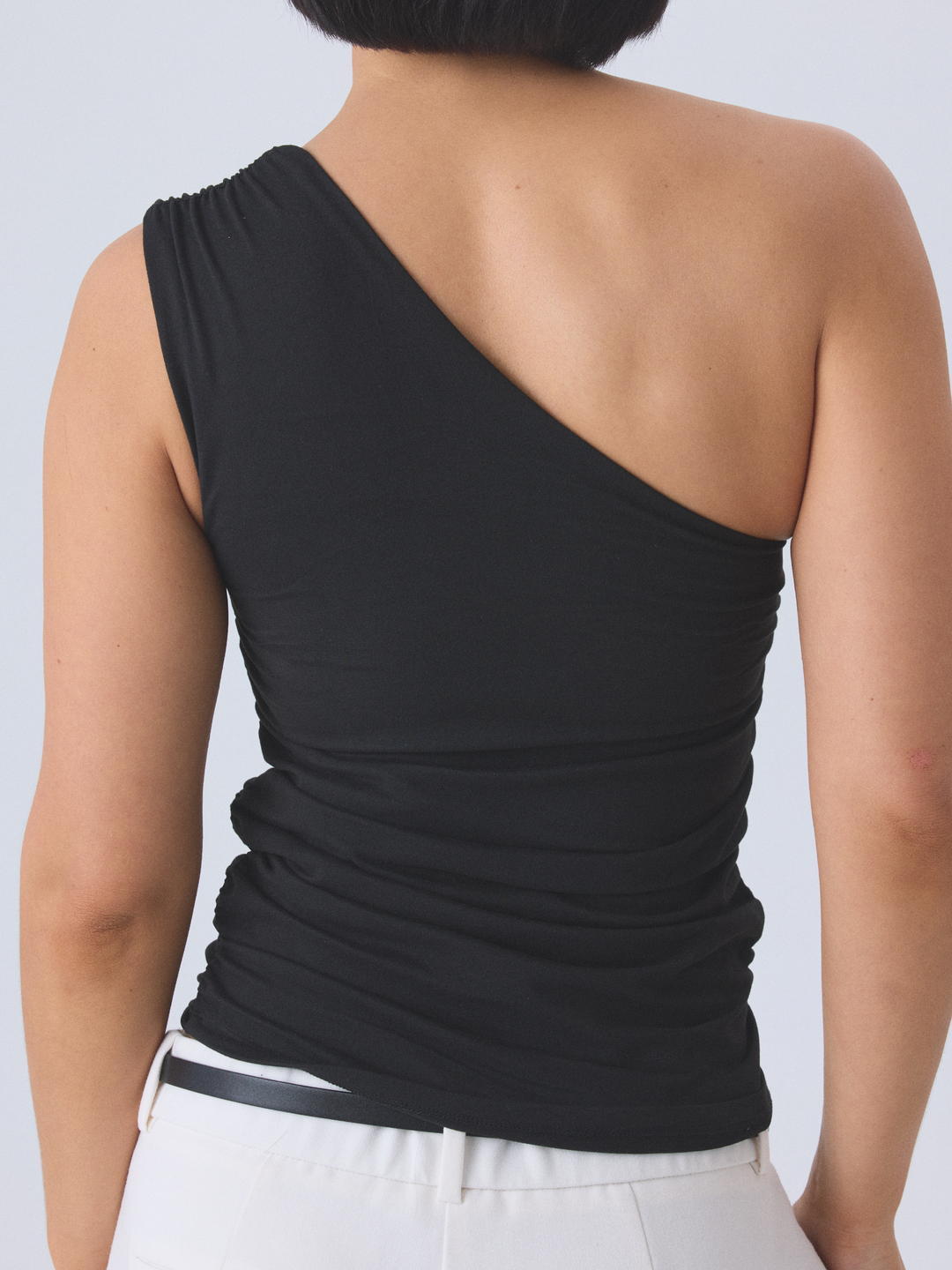 Klassy - Solid Ruched One Shoulder: Black
