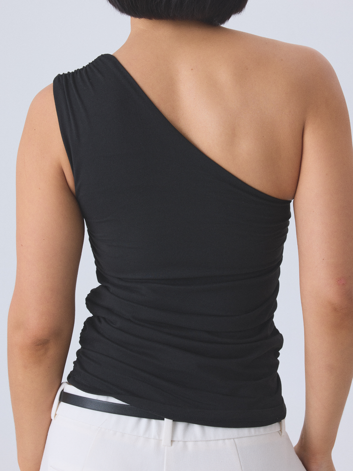 Klassy - Solid Ruched One Shoulder: Black