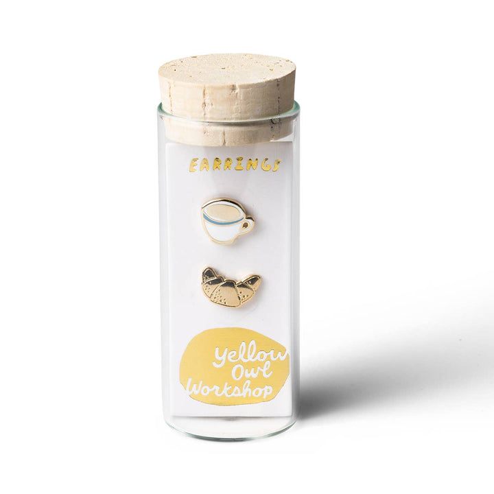 Yellow Owl Workshop - Croissant &amp; Coffee Earrings - Gold Statement Studs