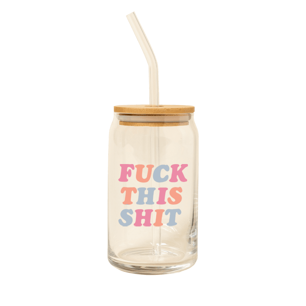 Can Glass w/Lid + Straw: Carnival Check