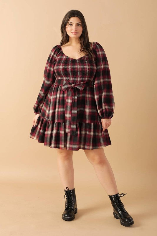 Plus Size Plaid Mini Dress