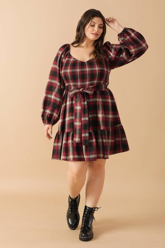 Plus Size Plaid Mini Dress