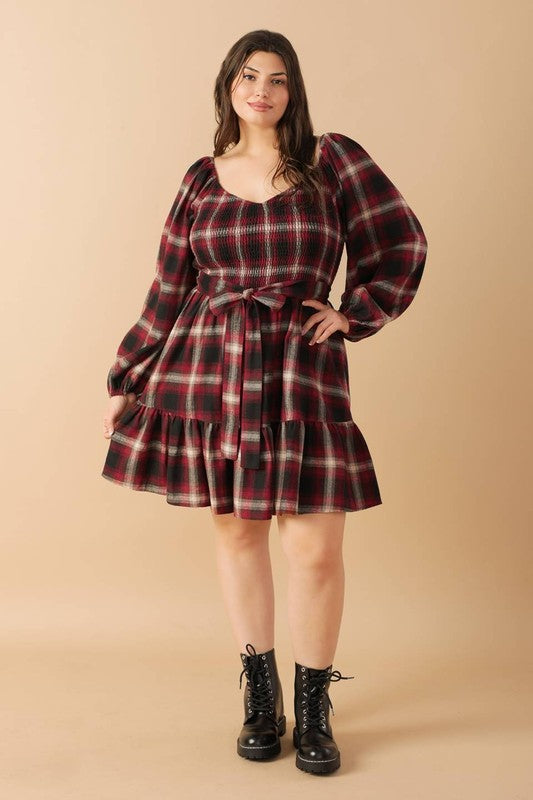 Plus Size Plaid Mini Dress