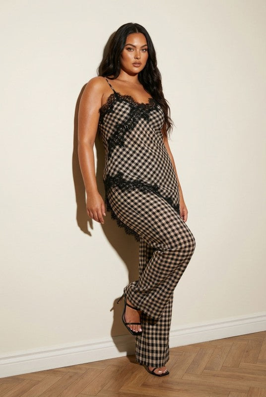 Plus Size Gingham Lace Tank Set