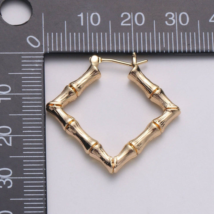 Aim Eternal - Square Hoop Earrings Gold Bamboo Earrings