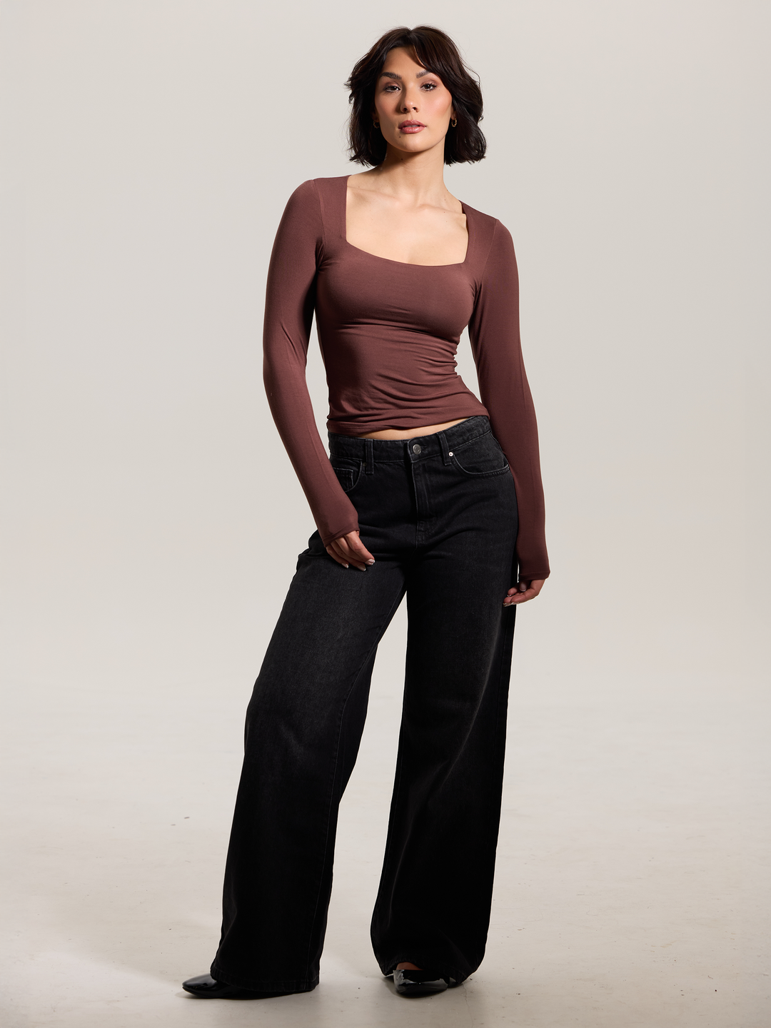 Klassy - Square Neck Braless Long Sleeve: Olive / 2XL
