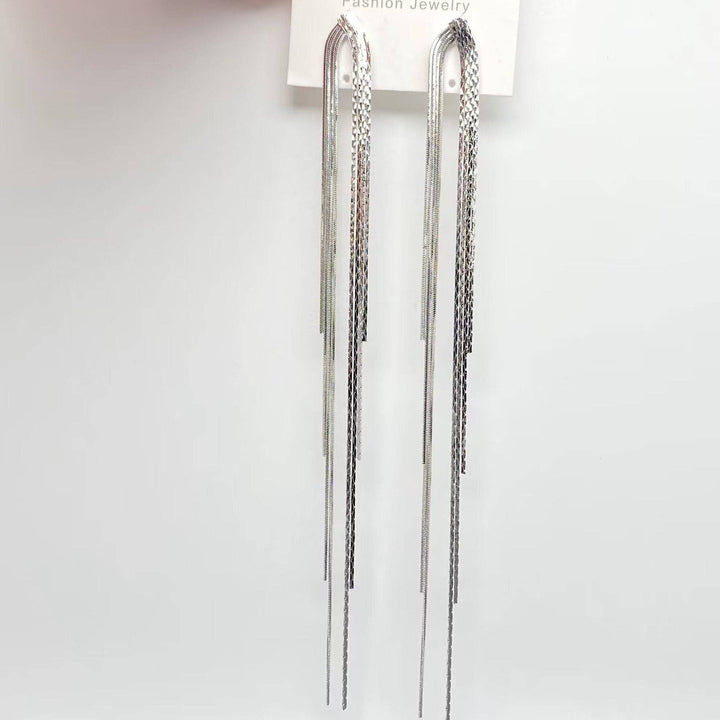 Mio Queena - Dual Style Long Chain Tassel Temperament Post Earrings: Gold