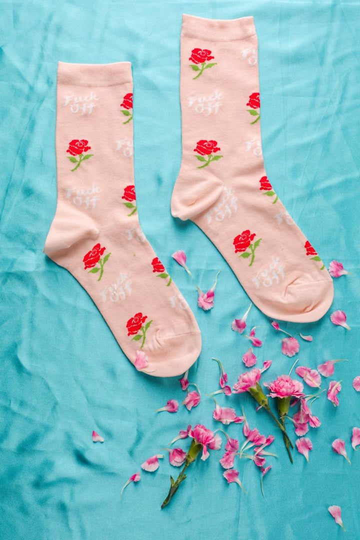 Yellow Owl Workshop - F*ck Off Rose Crew Flower Socks - Small