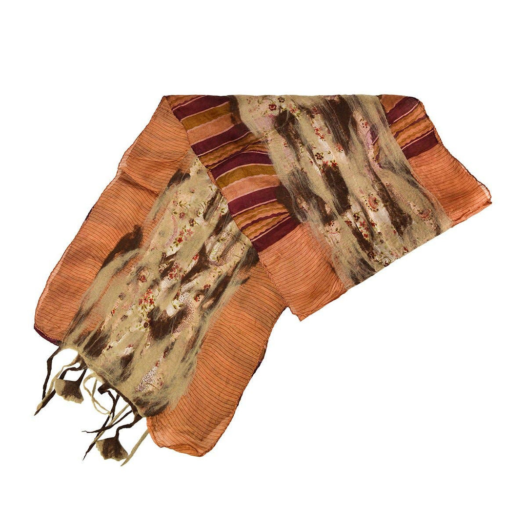 BNB Crafts Inc. - Brown Felt and Saree Vintage Scarves with Flower Hanging