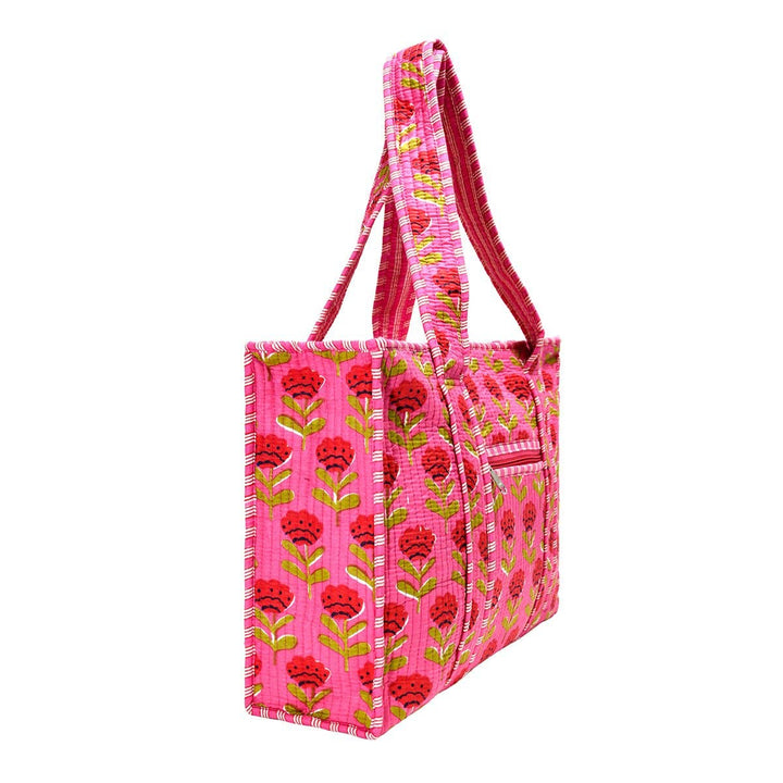 Cotton Block Print Tote Bag-  Large