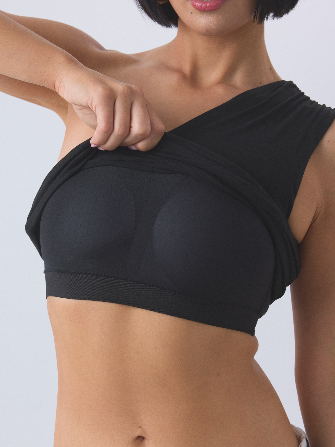 Klassy - Solid Ruched One Shoulder: Black