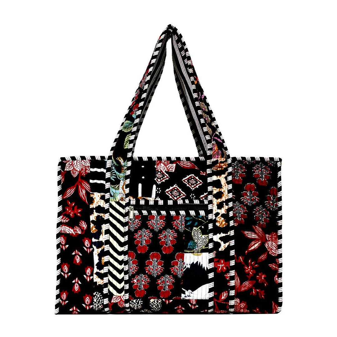 Cotton Fabric Patch Block Print Tote Bag- Small
