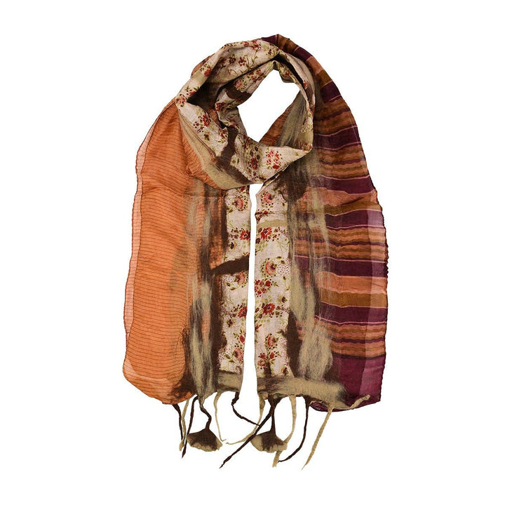 BNB Crafts Inc. - Brown Felt and Saree Vintage Scarves with Flower Hanging