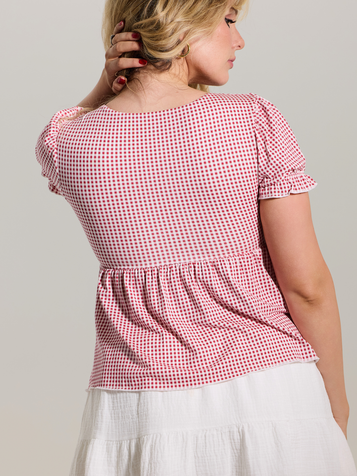 Klassy - Babydoll Puff Sleeve: Rouge Red / 2XL