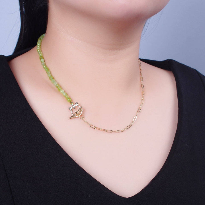 Aim Eternal - 24K Gold Filled Half Jade Bead, Half Paperclip Chain with Butterfly Clasps