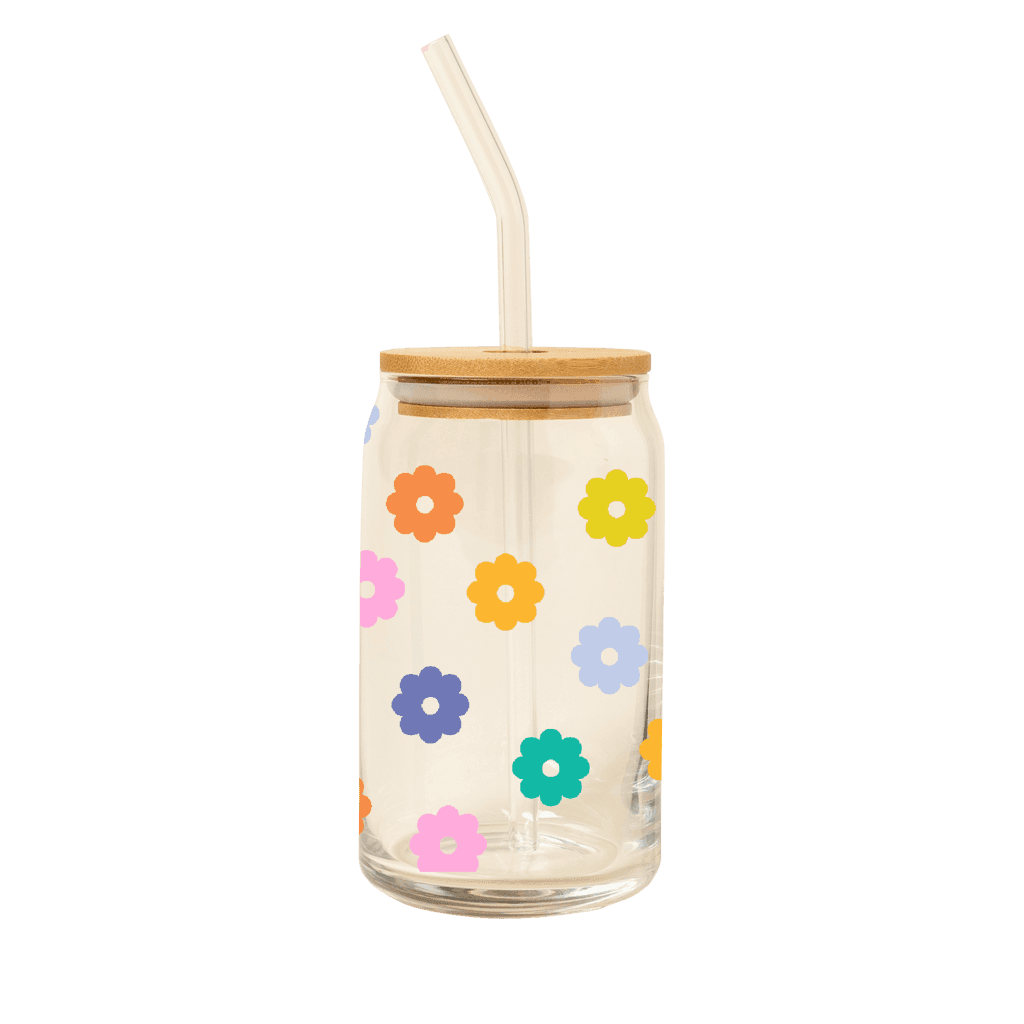 Can Glass w/Lid + Straw: Carnival Check