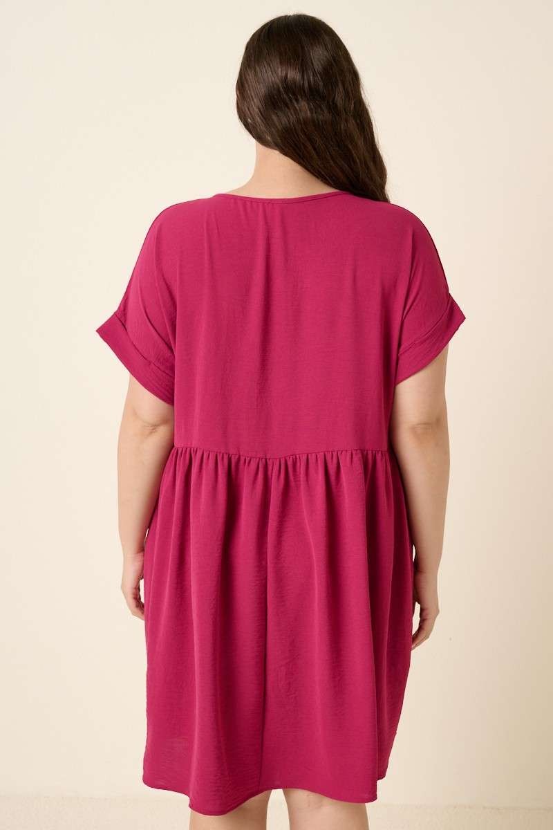 Plus Womens Mittoshop Airflow Short Sleeve Babydoll Dress Magenta