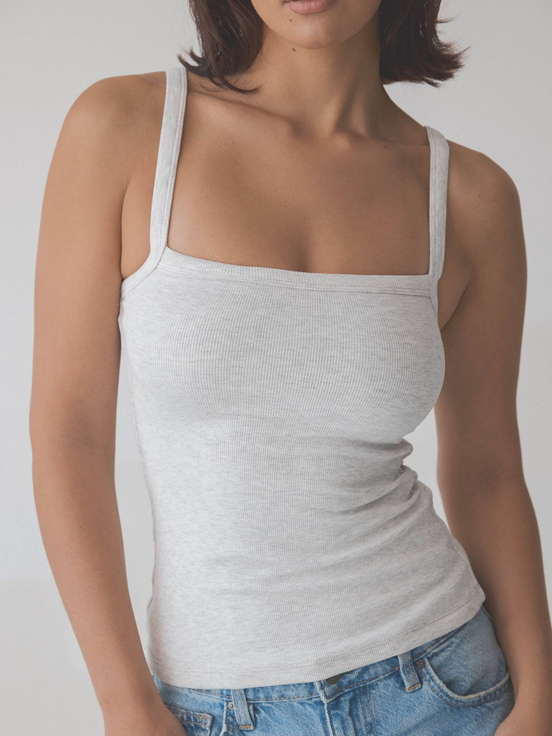 Klassy - Ribbed Square Neck Brami: Light Heather Gray / 2XL