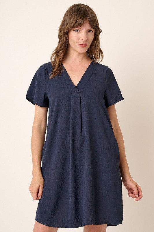 Womens Mittoshop Babydoll V-Neck Dress NAVY