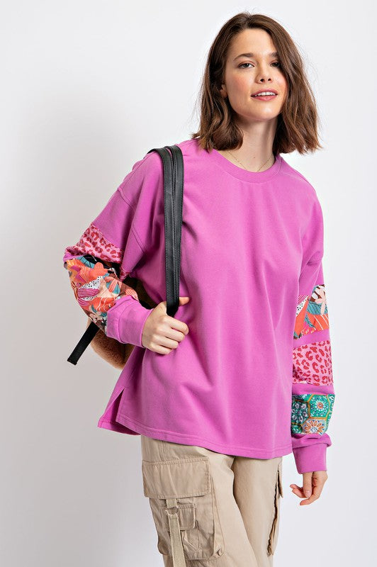 Women's Easel Sew-on Colorful Print Patch Pullover