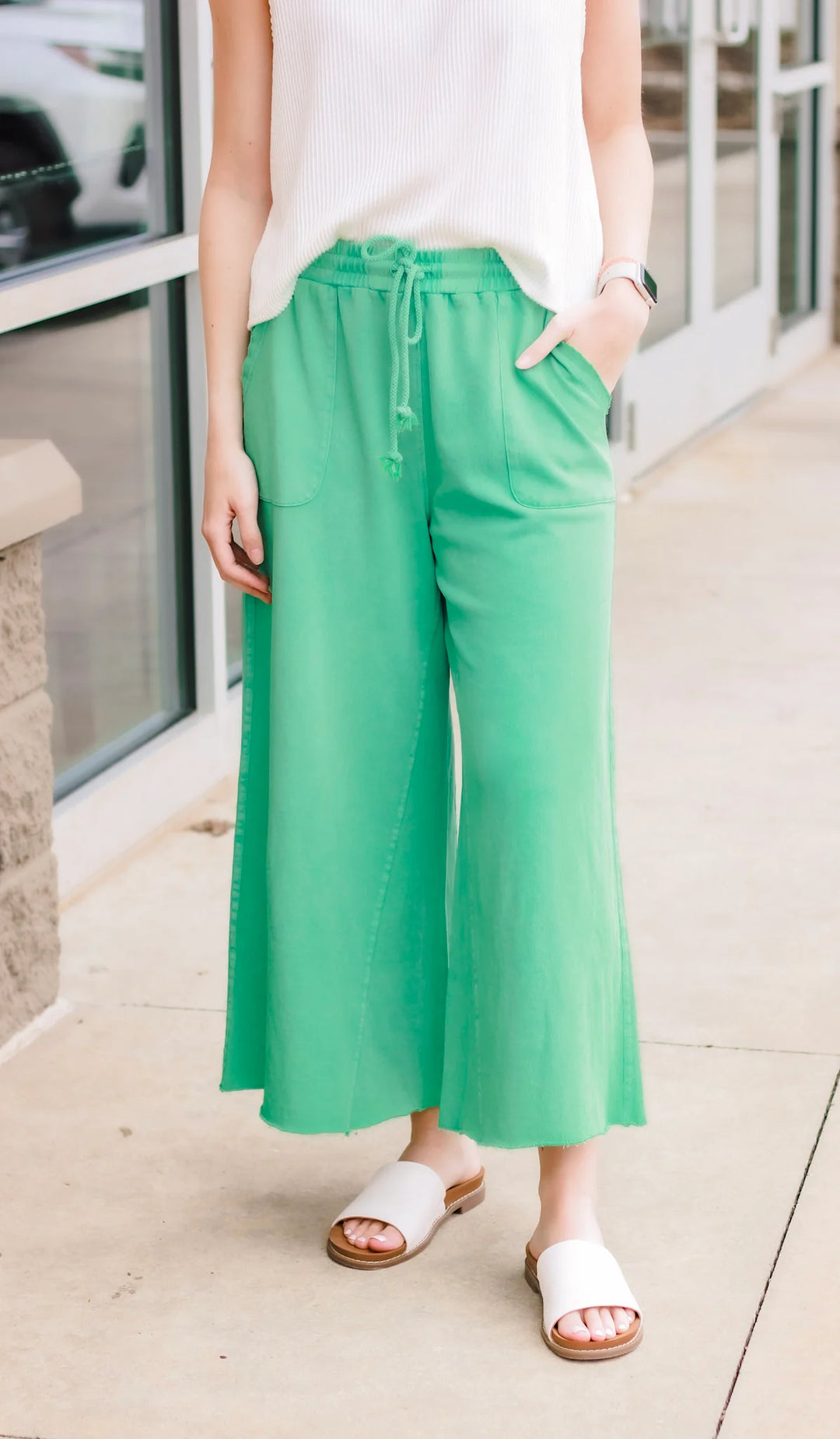 Womens Easel Wide leg mineral wash in green