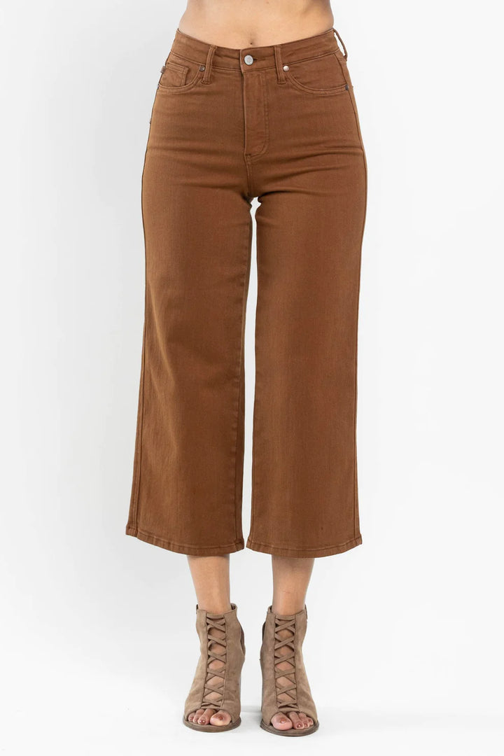 Judy Blue High Waist Tummy Control Camel Wide Crop