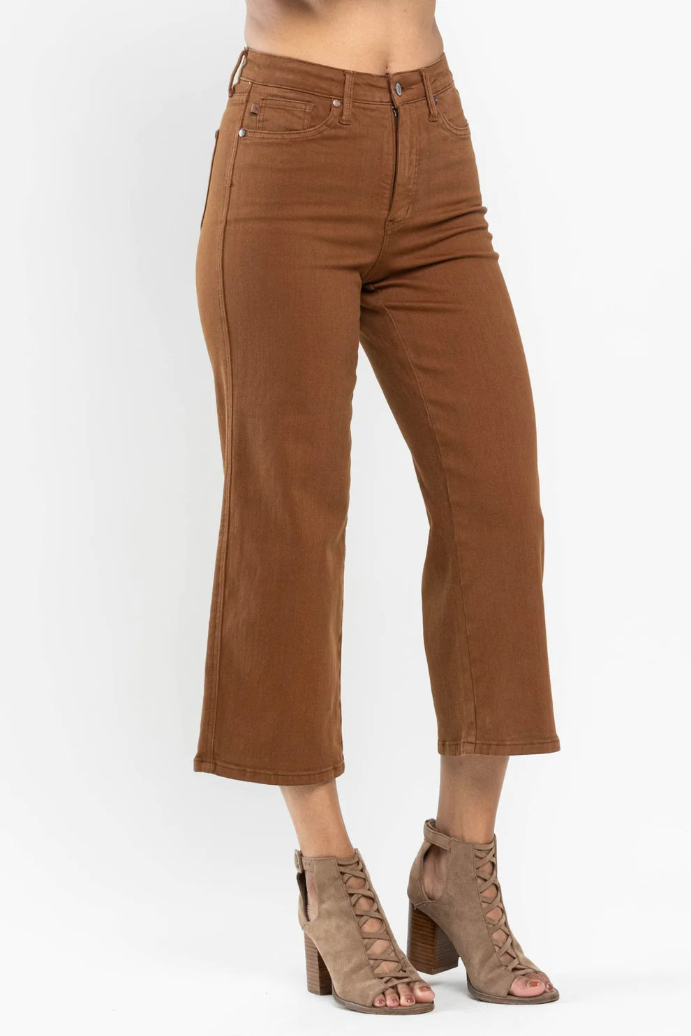 Judy Blue High Waist Tummy Control Camel Wide Crop