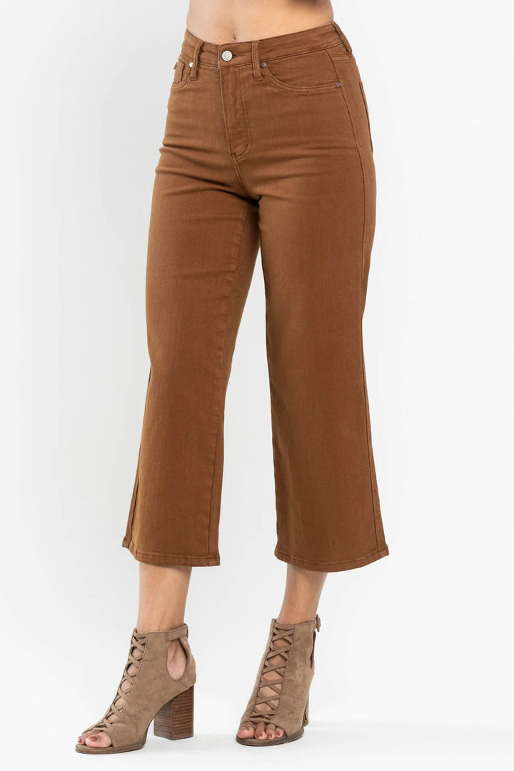 Judy Blue High Waist Tummy Control Camel Wide Crop