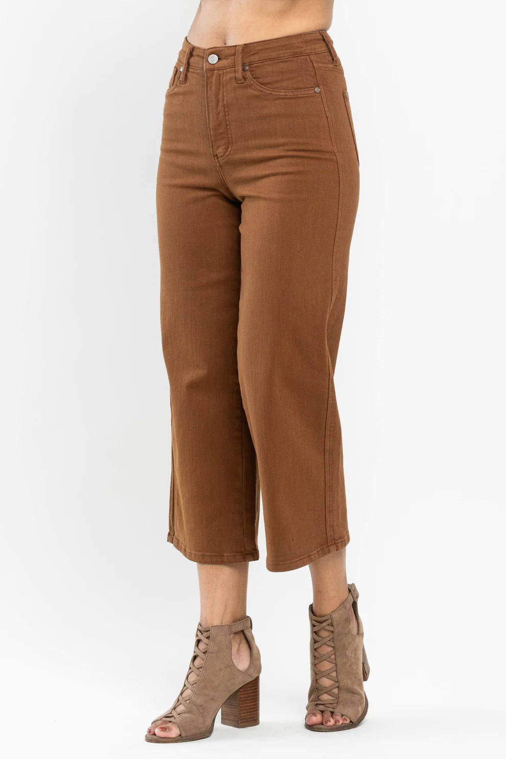 Judy Blue High Waist Tummy Control Camel Wide Crop