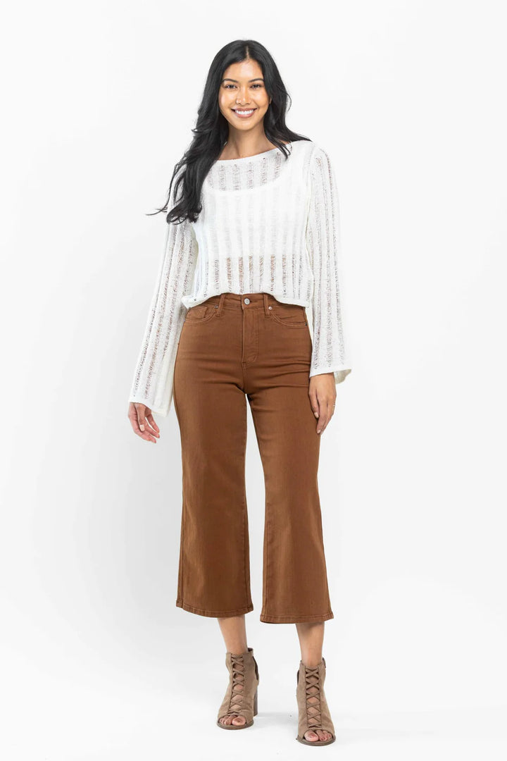 Judy Blue High Waist Tummy Control Camel Wide Crop