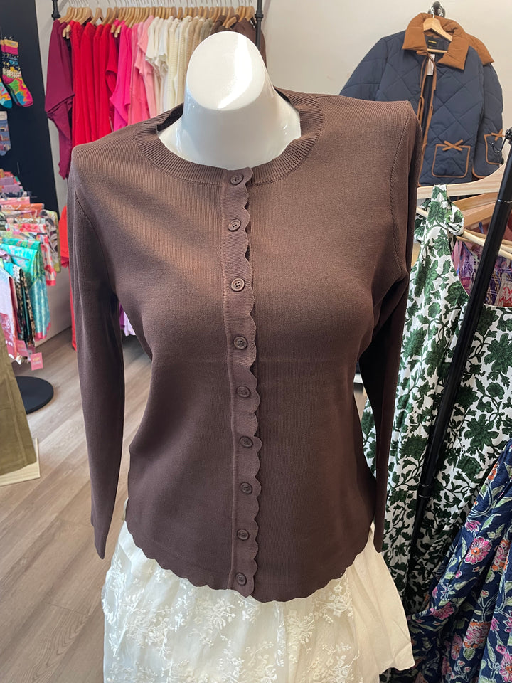 Plus Size Scallop Detail Long Sleeve Cardigan