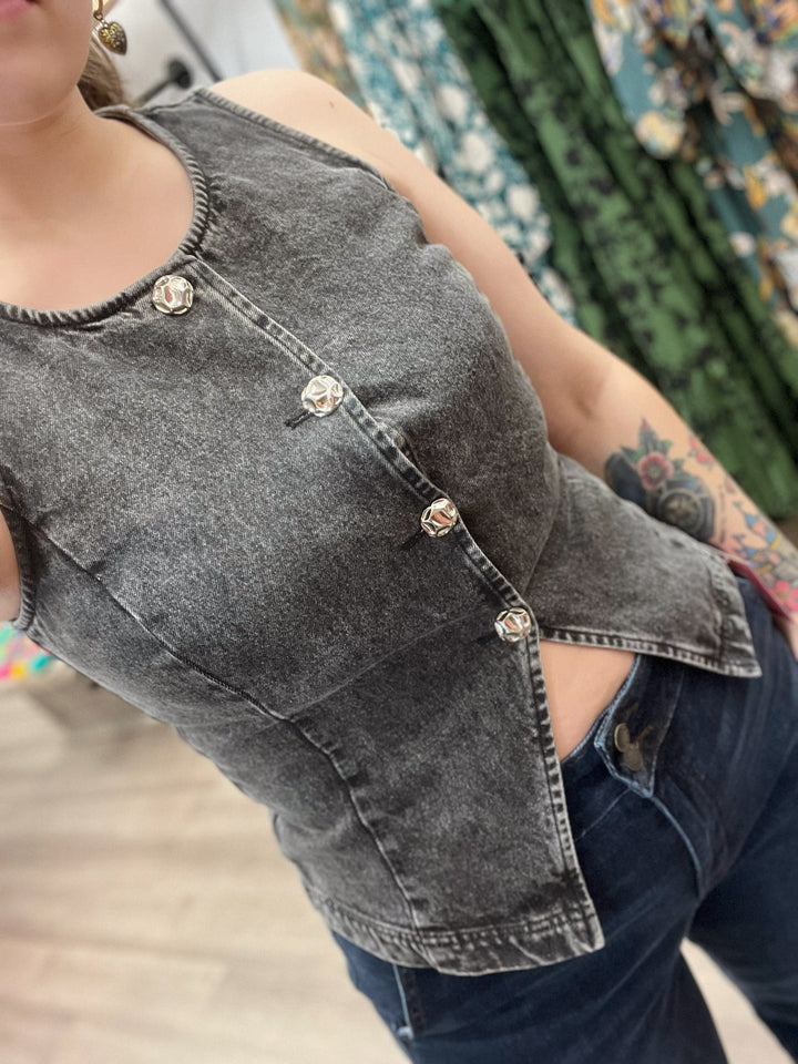 Mittoshop Black Vest with Silver Buttons