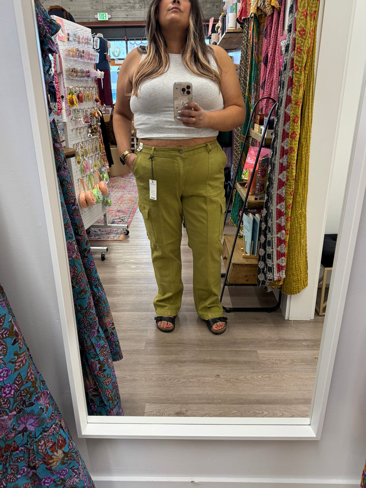 Judy Blue Plus Matcha Green High Rise Cargo Straight Leg Jeans