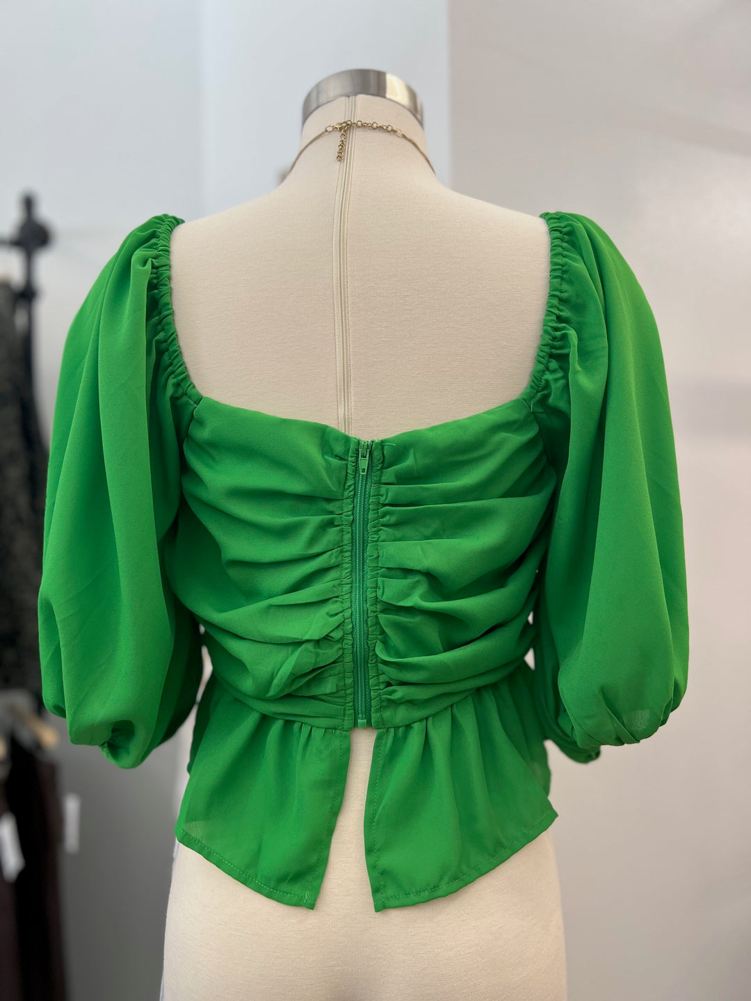 Women's astro green solid top with sweetheart tie neckline