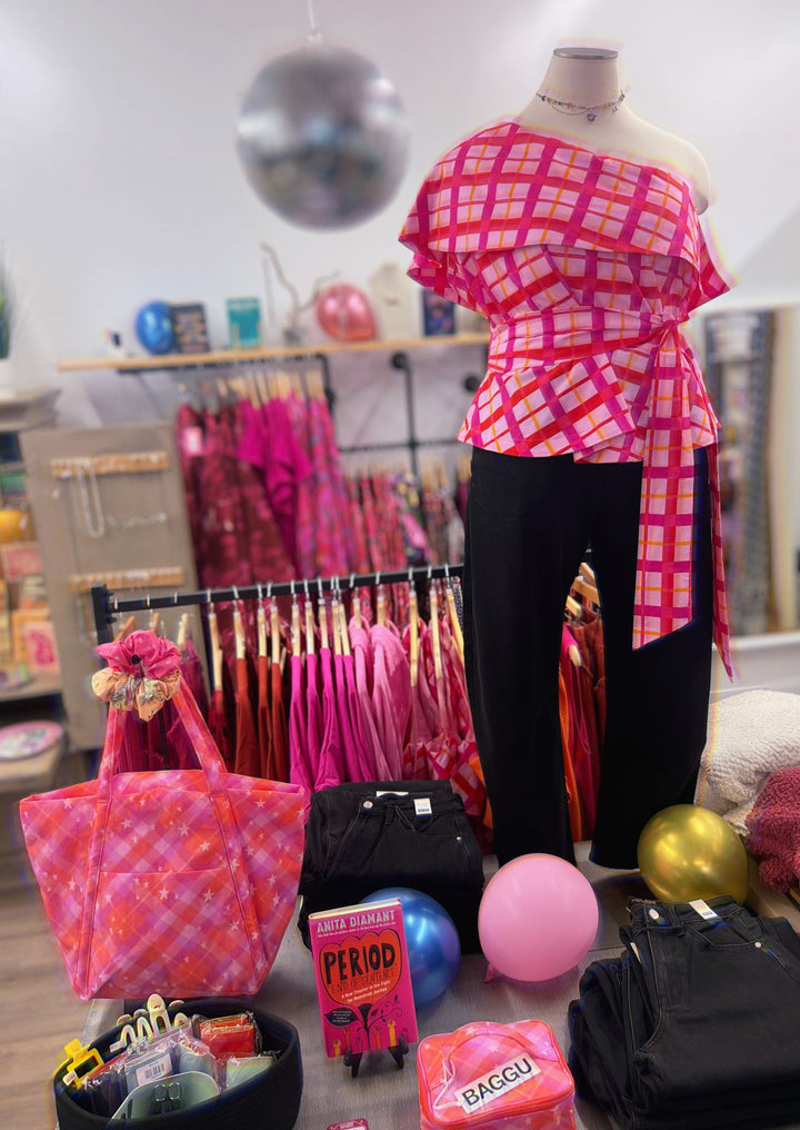 Plus Size Sugar Lips Darvy Checker Gris One Shoulder Top Curve