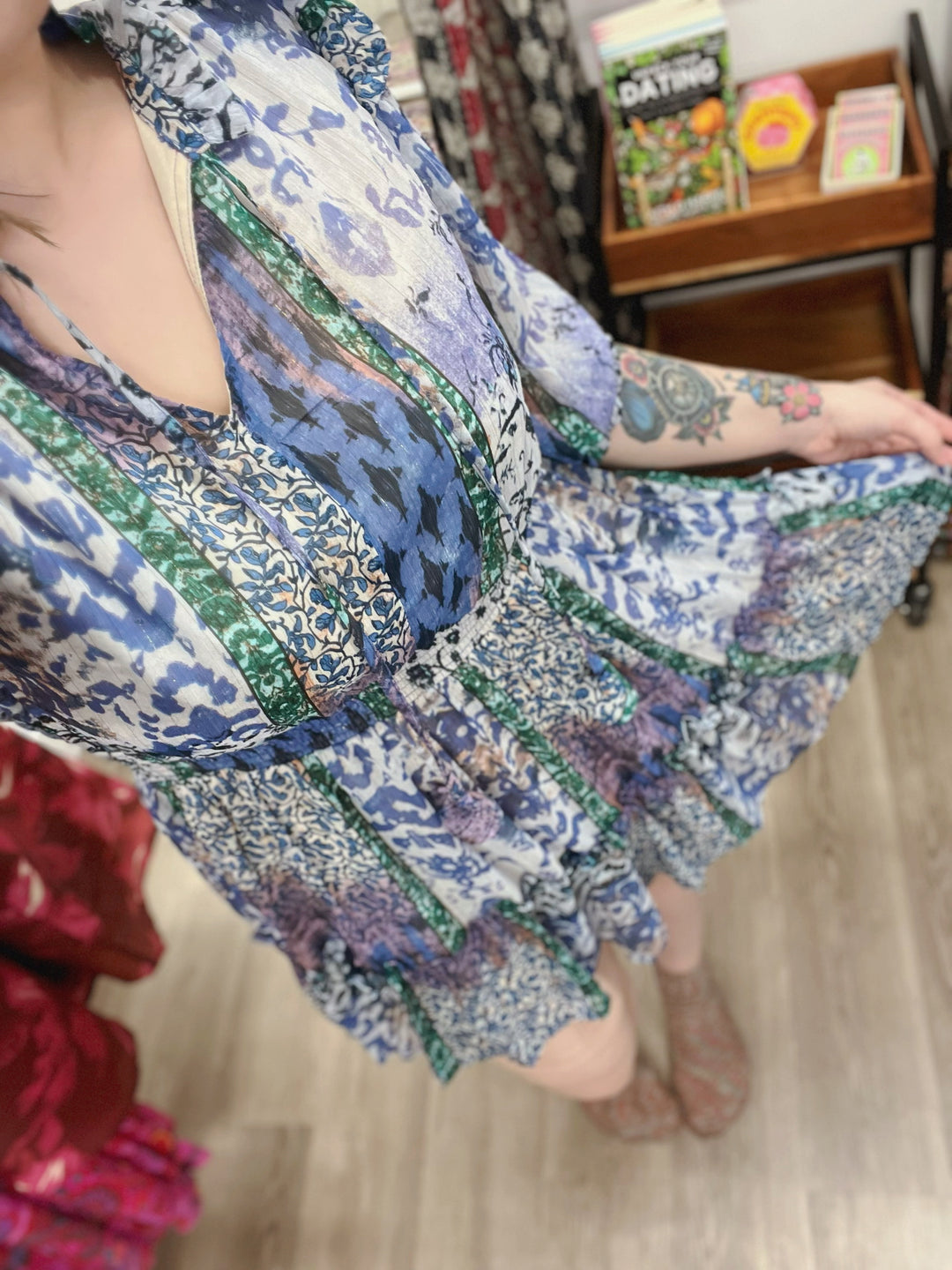 Womens Umgee Ruffle Neckline Tie Top Dress