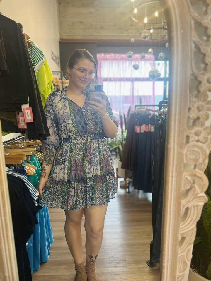 Womens Umgee Ruffle Neckline Tie Top Dress